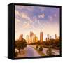 Houston Skyline at Sunset from Allen Pkwy Texas USA US America-holbox-Framed Stretched Canvas