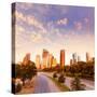 Houston Skyline at Sunset from Allen Pkwy Texas USA US America-holbox-Stretched Canvas