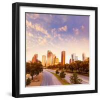 Houston Skyline at Sunset from Allen Pkwy Texas USA US America-holbox-Framed Photographic Print