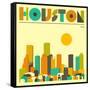 Houston Skyline-Jazzberry Blue-Framed Stretched Canvas