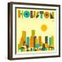 Houston Skyline-Jazzberry Blue-Framed Art Print