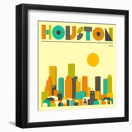 Houston Skyline-Jazzberry Blue-Framed Art Print