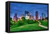 Houston Texas Modern Skyline at Sunset Twilight from Park Lawn-holbox-Framed Stretched Canvas