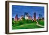 Houston Texas Modern Skyline at Sunset Twilight from Park Lawn-holbox-Framed Photographic Print