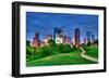 Houston Texas Modern Skyline at Sunset Twilight from Park Lawn-holbox-Framed Photographic Print