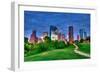 Houston Texas Modern Skyline at Sunset Twilight from Park Lawn-holbox-Framed Photographic Print