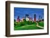 Houston Texas Modern Skyline at Sunset Twilight from Park Lawn-holbox-Framed Photographic Print