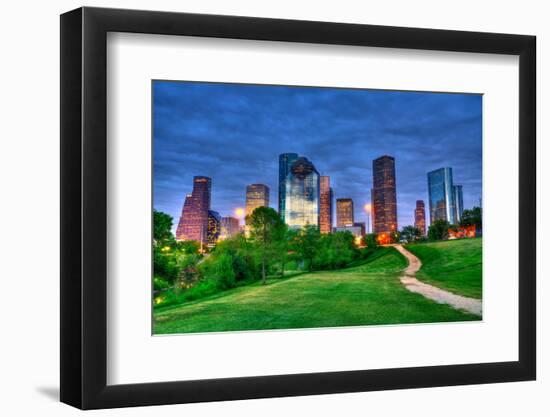 Houston Texas Modern Skyline at Sunset Twilight from Park Lawn-holbox-Framed Photographic Print