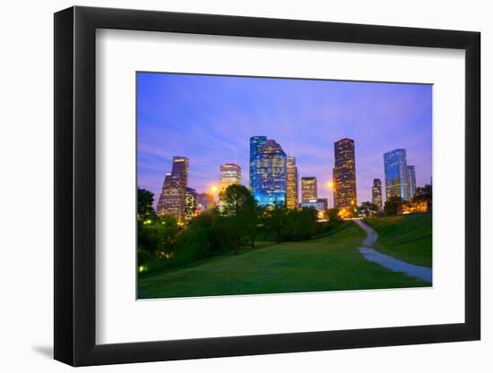 Houston Texas Modern Skyline at Sunset Twilight from Park Lawn-holbox-Framed Photographic Print