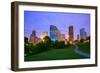 Houston Texas Modern Skyline at Sunset Twilight from Park Lawn-holbox-Framed Photographic Print