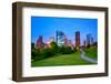 Houston Texas Modern Skyline at Sunset Twilight from Park Lawn-holbox-Framed Photographic Print