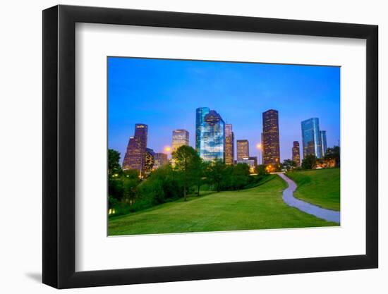 Houston Texas Modern Skyline at Sunset Twilight from Park Lawn-holbox-Framed Photographic Print