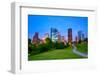 Houston Texas Modern Skyline at Sunset Twilight from Park Lawn-holbox-Framed Photographic Print