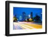 Houston Texas Modern Skyline at Sunset Twilight with Traffic Headlights Lights Trace-holbox-Framed Photographic Print