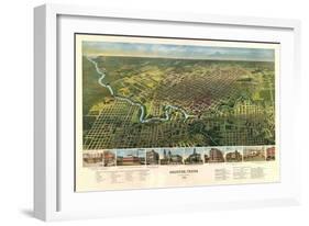 Houston, Texas - Panoramic Map-Lantern Press-Framed Art Print