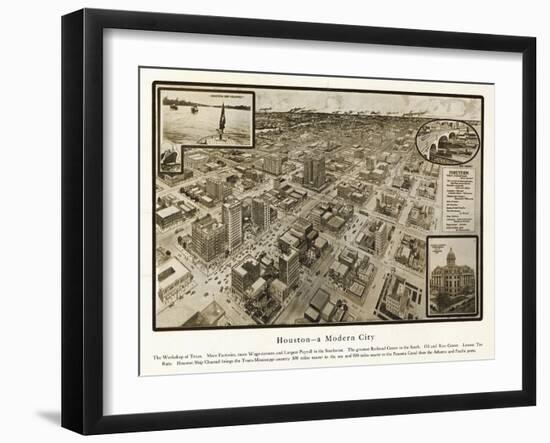 Houston, Texas - Panoramic Map-Lantern Press-Framed Art Print