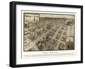 Houston, Texas - Panoramic Map-Lantern Press-Framed Art Print