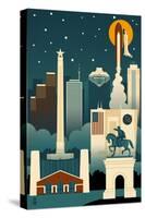 Houston, Texas - Retro Skyline (no text)-Lantern Press-Stretched Canvas