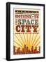 Houston, Texas - Skyline and Sunburst Screenprint Style-Lantern Press-Framed Art Print