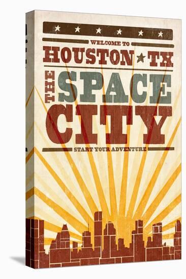 Houston, Texas - Skyline and Sunburst Screenprint Style-Lantern Press-Stretched Canvas