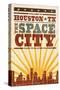 Houston, Texas - Skyline and Sunburst Screenprint Style-Lantern Press-Stretched Canvas
