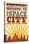 Houston, Texas - Skyline and Sunburst Screenprint Style-Lantern Press-Stretched Canvas