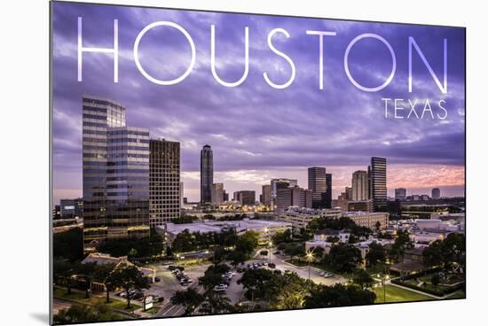 Houston, Texas - Skyline at Dusk-Lantern Press-Mounted Premium Giclee Print