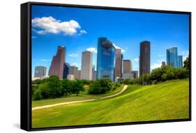 Houston Texas Skyline with Modern Skyscrapers and Blue Sky View from Park Lawn-holbox-Framed Stretched Canvas