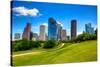 Houston Texas Skyline with Modern Skyscrapers and Blue Sky View from Park Lawn-holbox-Stretched Canvas