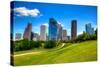 Houston Texas Skyline with Modern Skyscrapers and Blue Sky View from Park Lawn-holbox-Stretched Canvas