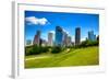 Houston Texas Skyline with Modern Skyscrapers and Blue Sky View from Park Lawn-holbox-Framed Photographic Print