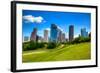 Houston Texas Skyline with Modern Skyscrapers and Blue Sky View from Park Lawn-holbox-Framed Photographic Print