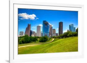 Houston Texas Skyline with Modern Skyscrapers and Blue Sky View from Park Lawn-holbox-Framed Photographic Print