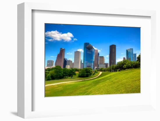 Houston Texas Skyline with Modern Skyscrapers and Blue Sky View from Park Lawn-holbox-Framed Photographic Print