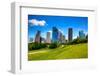 Houston Texas Skyline with Modern Skyscrapers and Blue Sky View from Park Lawn-holbox-Framed Photographic Print