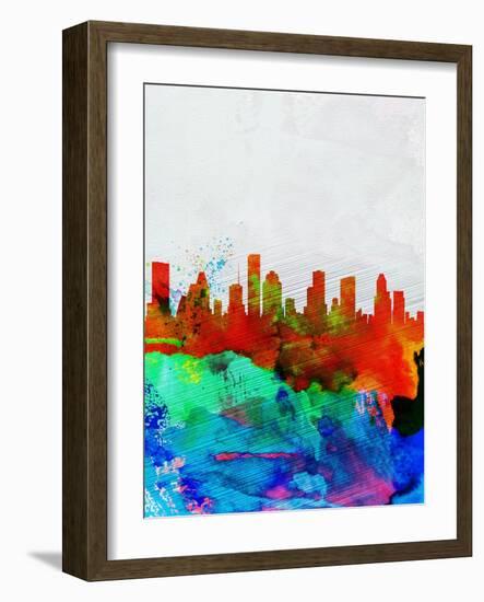 Houston Watercolor Skyline-NaxArt-Framed Art Print