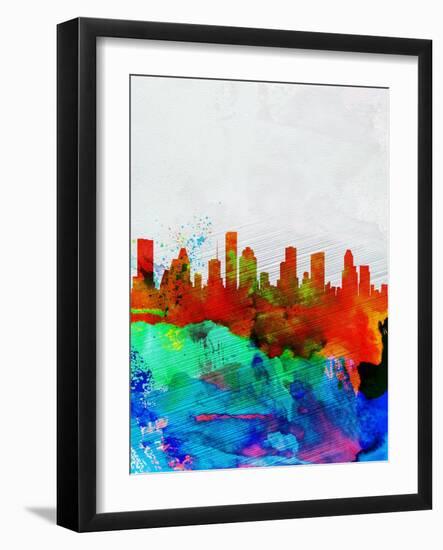 Houston Watercolor Skyline-NaxArt-Framed Art Print