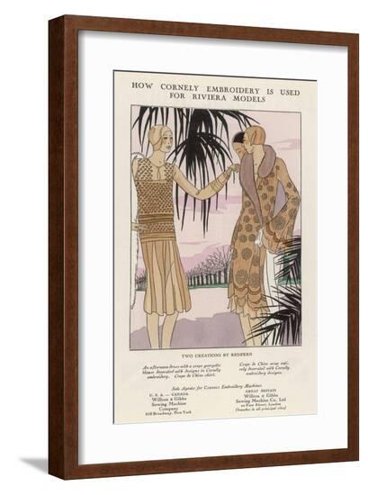 "How Cornely Embroidery is Used for Riviera Models", Demonstrated by Two Creations by Redfern--Framed Art Print