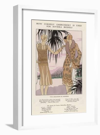 "How Cornely Embroidery is Used for Riviera Models", Demonstrated by Two Creations by Redfern-null-Framed Art Print