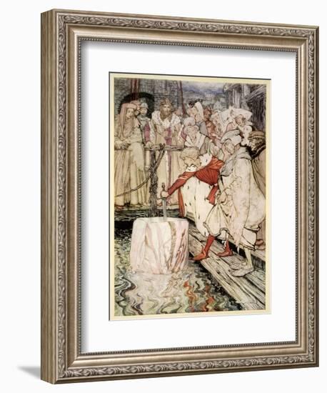 How Galahad Drew Out the Sword from the Floating Stone at Camelot-Arthur Rackham-Framed Giclee Print