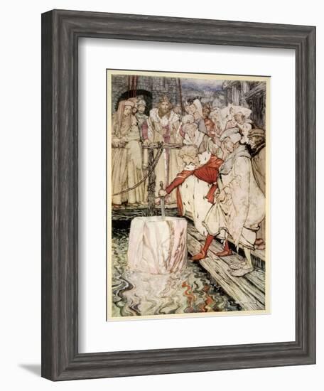 How Galahad Drew Out the Sword from the Floating Stone at Camelot-Arthur Rackham-Framed Giclee Print