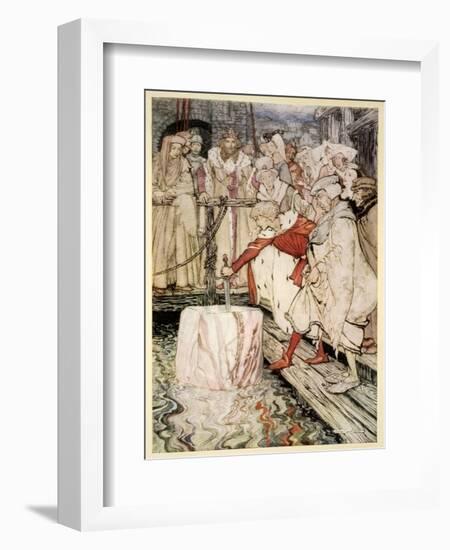 How Galahad Drew Out the Sword from the Floating Stone at Camelot-Arthur Rackham-Framed Giclee Print