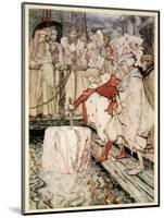 How Galahad Drew Out the Sword from the Floating Stone at Camelot-Arthur Rackham-Mounted Giclee Print