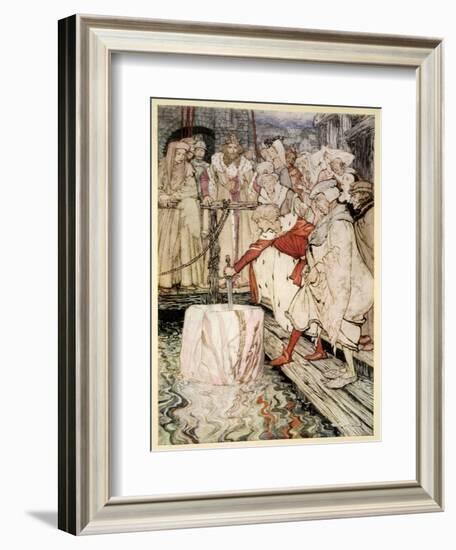 How Galahad Drew Out the Sword from the Floating Stone at Camelot-Arthur Rackham-Framed Giclee Print