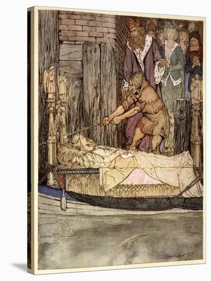 How King Arthur and Queen Guenever Went to See the Barge That Bore the Corpse of Elaine the Fair-Arthur Rackham-Stretched Canvas