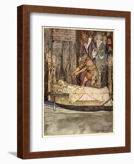 How King Arthur and Queen Guenever Went to See the Barge That Bore the Corpse of Elaine the Fair-Arthur Rackham-Framed Giclee Print