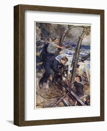 How Norah the Bulldog Was Saved from the Sinking Battleship-Cyrus Cuneo-Framed Giclee Print