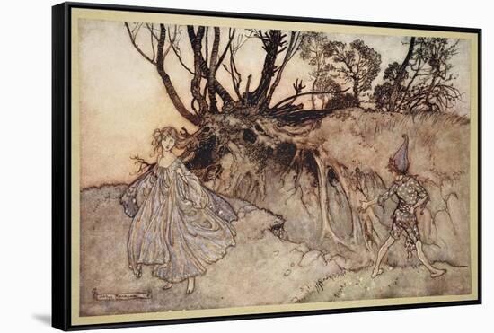 How Now Spirit! Wither Wander You?, Illustration from 'Midsummer Nights Dream'-Arthur Rackham-Framed Stretched Canvas