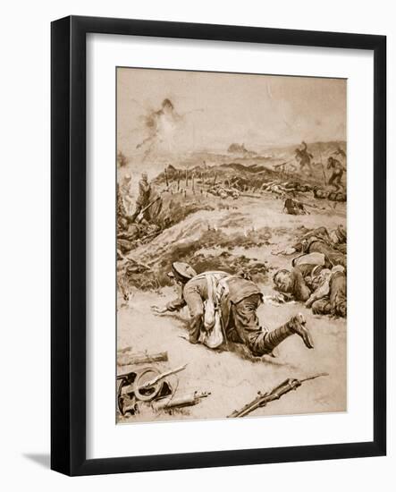 How Private Smith, Ontario, Took Bombs to His Comrades at 'Stony Mountain'-null-Framed Giclee Print