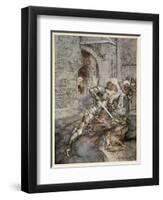 How Sir Lancelot Faught with a Friendly Dragon-Arthur Rackham-Framed Premium Giclee Print